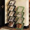 Retro Rattan Vertical Shoe Rack, Free Standing Shoe Storage Cabinet, Small Shoe Rack, Storage Rack, Suitable for Small Spaces and Narrow Spaces (Black, 6-Tier)