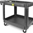 MaxWorks Heavy Duty 2‑Shelf Service Cart 500 lb Capacity Polypropylene Utility Cart with 5" Non‑Marring Casters Deep Trays and Built‑In Tool Storage for Garage Warehouse Workshop (80855)