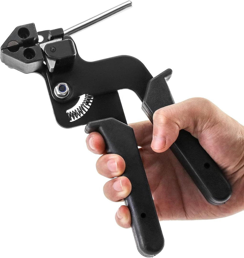 QWORK Cable Tie, Stainless Steel Zip Tie Tightener Wrap Tool, Self-locking Metal Zip Ties Tool, Cable Tie Fasten and Cut for Nylon Plastic Steel Cable Ties