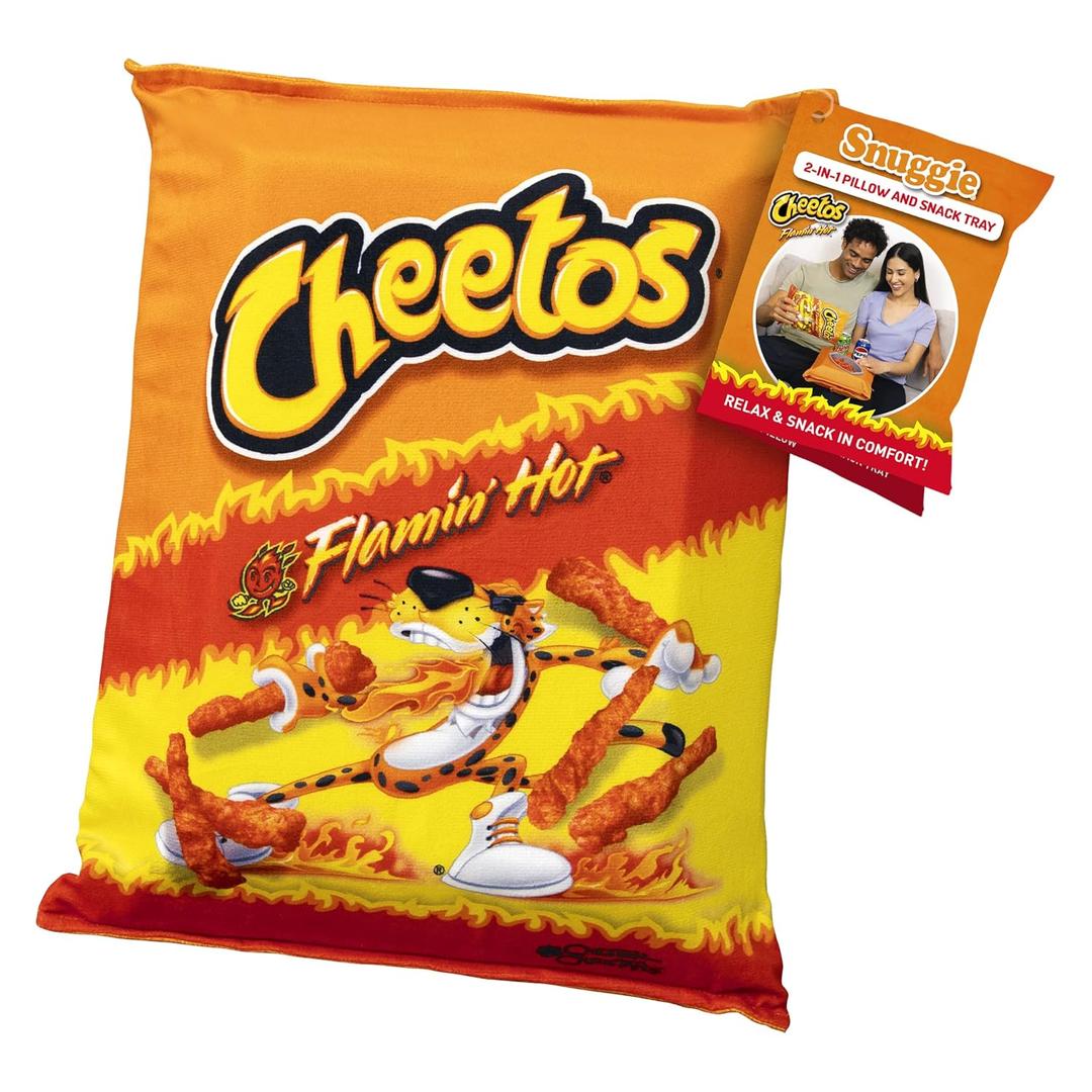 Snuggie 2-in-1 Pillow and Snack Tray- Flamin' Hot Cheetos Washable Couch Cup Holder for Kids & Adults, Lap Cushion, Tray for the Car, Bed, Desk