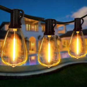 Guhope Outdoor String Lights 60FT, IP45 Waterproof ST38 Outdoor Lights with Shatterproof Bulbs (2 Spare Bulbs), 2200K Energy Saving and Connectable Patio Light for Balcony Yard Party Wedding