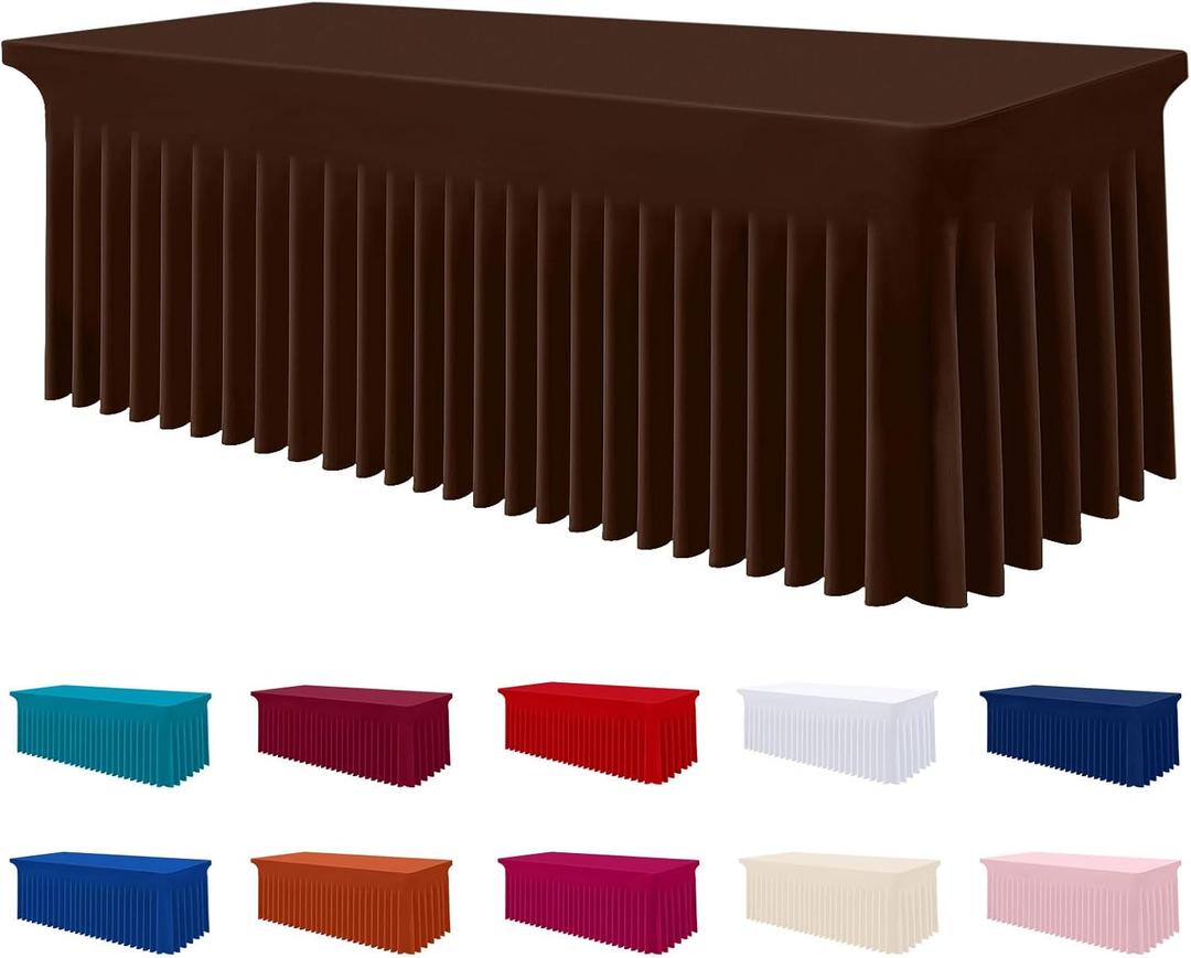 Smiry Spandex Tablecloth, Elastic Fitted Stretch Tablecloth for 6FT Rectangle Tables, Waterproof Washable Table Cover Skirt for Outdoor, Wedding, Banquet & Parties (Coffee, 72Lx30Wx30H Inch)