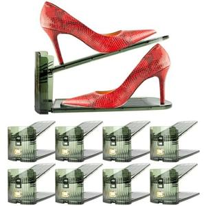 Yes!Fresh Shoe Slot Organizer, Boutique Display Style Shoe Stacker for A Pair of Shoes, Separable Shoe Rack for Closet Organization, 3 Adjustable Narrow Shoe Rack (Transparent Green, 8 Pack)