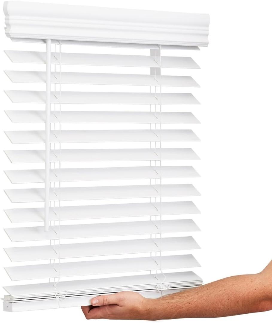Lotus & Windoware Cordless, 2 Inch Faux Wood Blind, 34.5" Wide x 60" Long, Window Blinds, Blinds & Shades, Blinds for Indoor Windows, Embossed, Bright White (34.5"W x 60"H)