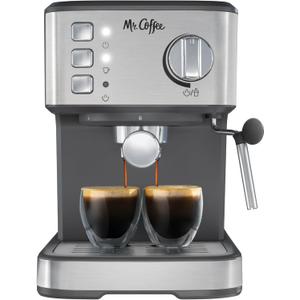 Mr. Coffee Compact Espresso Maker, Espresso Machine With Steam Wand, 15-Bar Pump Automatic Espresso Machine
