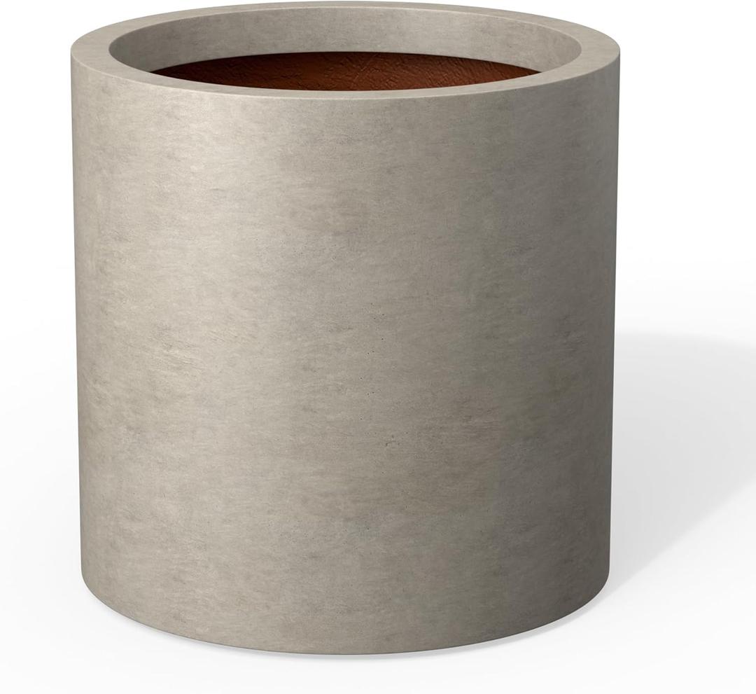 Kante 9.8" Cylinder Concrete Planter, Round Plant Pot with Drainage Hole for Indoor Outdoor Use, Suitable for Flower, Trees, Succulents, Weathered Concrete Finish with Painted Interior