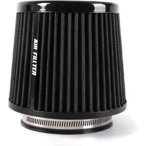 4-Inch Cold Air Intake Filter - Washable, High Performance, 3" or 3-1/2" or 4" Clamp-On Replacement Cone Air Filter Universal 3 Sizes in 1 Black