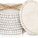 Meanplan 10 Pieces Beaded Wood Coasters Bulk Farmhouse Coasters for Drinks Coffee Table 4.7 Inch Round Farmhouse Beaded Rustic Decorative White Bar Mats for Home Kitchen Decor