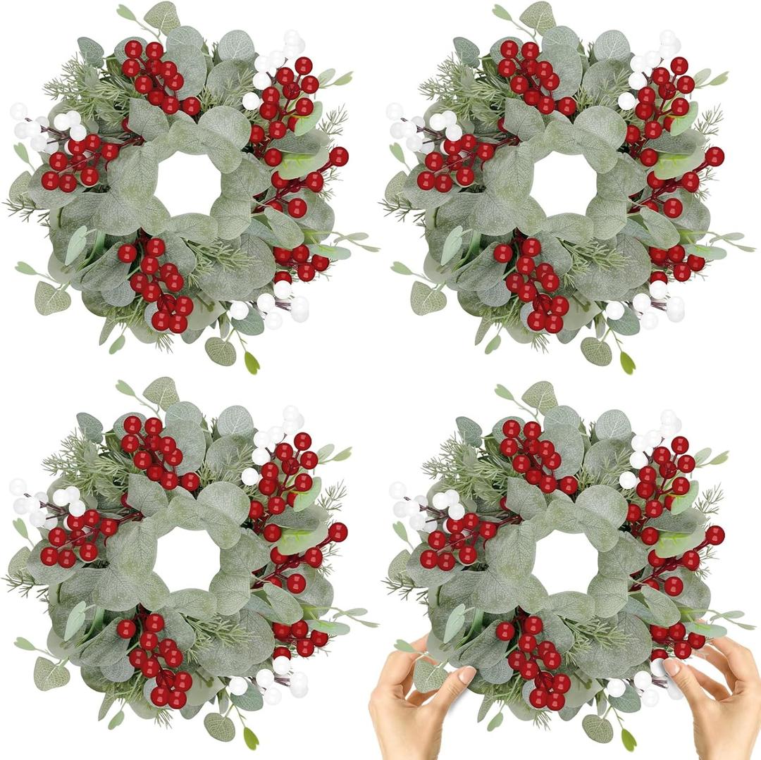 4 Pcs Christmas Artificial Christmas Eucalyptus Wreath 10 Inch Greenery for Front Door Cabinets Indoor Outdoor Wall Decor Christmas Wall Home Kitchen Porch Window Decoration