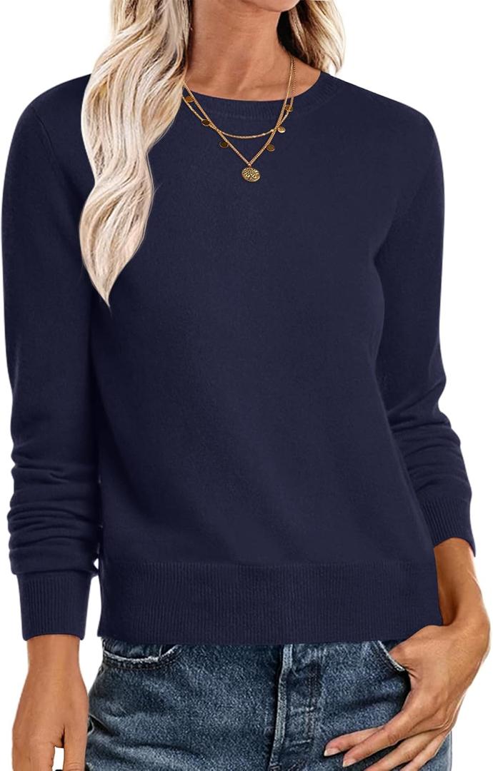 ANRABESS Sweaters for Women Long Sleeve Lightweight Crewneck Soft Basic Knit Loose Fit Pullover Top 2025 Fall Trendy Outfits (Blue, XL)