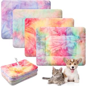 Haull 4 Pcs Waterproof Guinea Pig Bedding Guinea Pig Bed Plush Cage Liners Soft Rabbit Dog Cat Mat Reversible Cozy Winter Animal Pee Pad Hamster Bunny Mat Accessory(Tie Dyed,18 x 24 Inch)