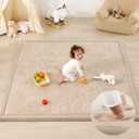 1.3" Thick Baby Play Mat for Floor, 79x118 Large Foam Tummy Time Mat, Padded Support Soft Plush Nursery Rug for Infant Kids Toddler Crawling Kick Activity (Beige)