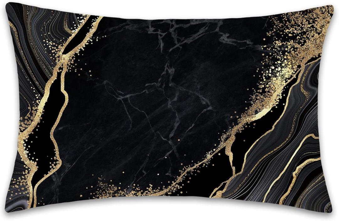 Gold Black Marble Satin Pillow Case King Size,Soft Pillowcases for Hair and Skin Similar to Silk,Pillowcases with Hidden Zipper Bedding Accessories,20X36 Inches,1 Pack