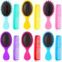 12 Pack Wet Small Hair Brush Combs Set, 6 Detangler Mini Brush Detangling Travel Hair Brush 6 Plastic Fine Wide Combs for Women Men Kids Toddler Girls Baby(Stylish Colors)