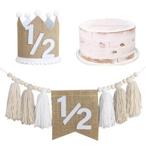 1/2 Birthday High Chair Banner, Half Way To One Banner,1/2 Crown Hat,6 Months Photo Backdrop,Wall Hangings Decorative For Kids Bedroom Nursery White