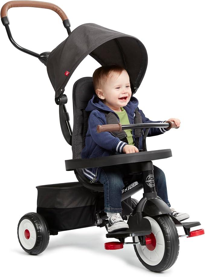 Radio Flyer City 4-in-1 Stroll 'N Trike, for Riders 1-5 Years Old, Black