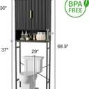Over The Toilet Storage Cabinet with Fluted Doors and Adjustable Shelf, Tall Bathroom Organizer with Metal Stand Space Saver Over Toilet , Wood Rack for Bathroom, Restroom, Laundry, Natural Black, 68.9''H