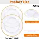 25 Pack 12 Inch Gold Charger Plates, Clear Charger Plates with Gold Trim, Disposable Plastic Charging Plate Bulk for Dinner, Wedding, Party, Event Decoration