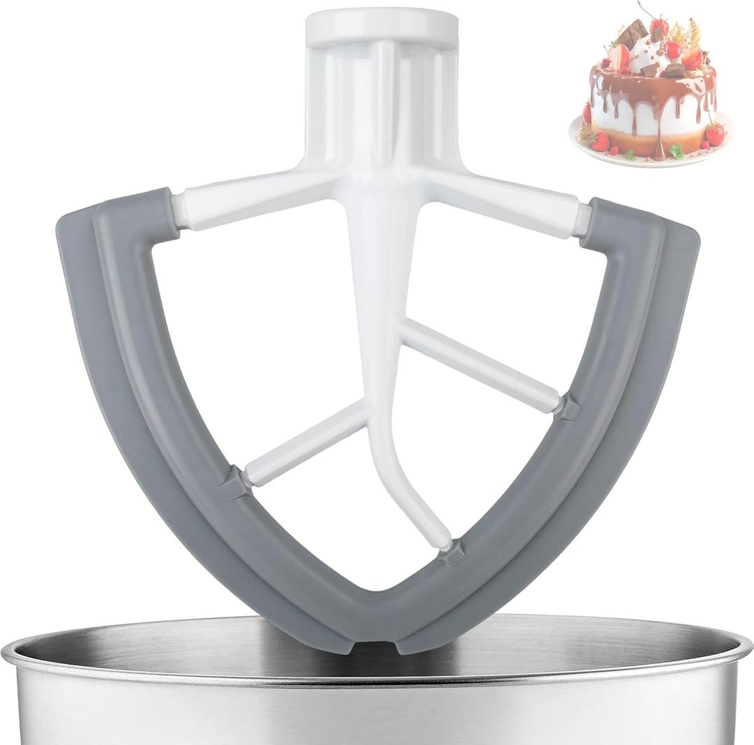 Flex Edge Beater for KitchenAid,4.5-5 Quart Mixer Compatible With kitchen Aid Accessories and Attachments, Mixer Attachement Fits Tilt-Head Stand Mixer Bowls,With Soft Silicone Edges,Grey