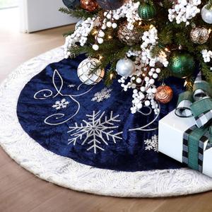XAMSHOR Blue Christmas Tree Skirt 48 Inches Snow Sequin Embroidery with White Trim Border Decor for Xmas Holiday Party Ornaments