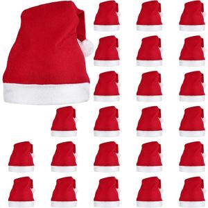 Elcoho 24 Pack Santa Red Hat Short Plush with White Cuffs Non-woven Fabric Christmas Hat