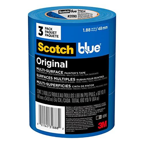 ScotchBlue Original Multi-Surface Painters Tape, 2 Inch Wide (1.88 In. x 60 Yds), 2 Rolls, Blue Paint Tape Protects Surfaces and Removes Easily, Masking Tape for Indoor and Outdoor Use (2090-48EP3)