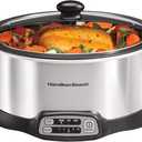 Hamilton Beach Programmable Slow Cooker with 6 Quart Stovetop-Safe Sear & Cook Crock & Travel Lid Lock for Portable Transport, Silver (33663)