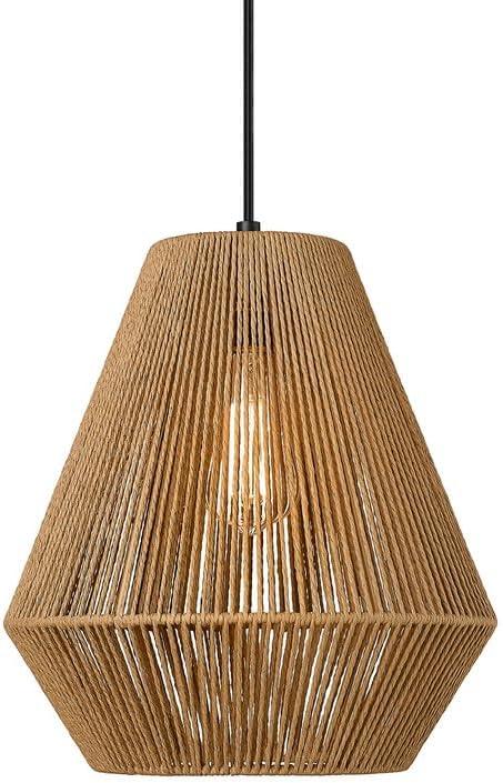 ELYONA Woven Pendant Lights Modern Boho Hanging Lamp with 12" Handwoven Rattan Basket Shade Adjustable Rustic Pendant Light Fixtures for Kitchen Island Farmhouse Dining Room Bar Bedroom Foyer Hallway