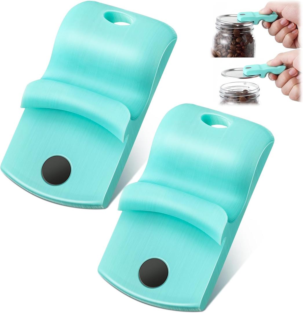 2 Pack Canning Jar Opener with Magnets, Mason Jar Opener For Canning Lids, for Regular and Wide Mouth Lids, Powerful Magnet for Easy Refrigerator Storage, Releases Vacuum Seal (Blue)