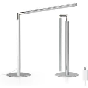 SIBRILLE Silver LED Desk Lamp, 16" Dimmable Metal Desk Light with Base, 15W 1200LM, Adapter Included, Color & Brightness Adjustable, Modern Tall Table Lamp for Home Office Reading Study Task Laptop