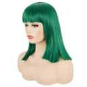 Morvally Short Straight Bob Wig Heat Resistant Hair with Blunt Bangs Natural Looking Cosplay Costume Daily Wigs for Women (14", Green)