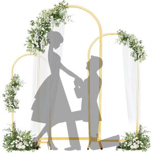 Metal Arch Backdrop Stand 6FT, 5FT, 4FT, Set of 3 Wedding Backdrop Stand Frame Chiara Arches Backdrop Stand Set for Birthday Baby Shower Graduation Anniversary Opening Ceremony, Gold