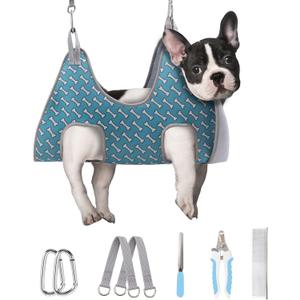 Supet Dog Grooming Hammock for Small Dogs Cat, Relaxation Pet Grooming Hammock Restraint for Nail Trimming (Coral Blue, S Legs Spacing 7-10.2" / Max W15-35LBS)
