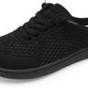 LeIsfIt Mules for Women Wide Slip-on Mule Shoes Breathable Walking Shoes Comfortable Backless Sneakers with Removable Sole, Black, 40