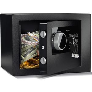 Digital Electronic Money Safe, Steel Security Lock Box with Keypad, Office Hotel Business Jewelry Gun Cash Safe, 0.23 Cubic Feet, 9.06" W x 6.69" D x 6.69"H, Black