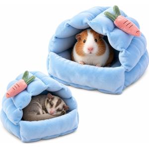 Meow&Woof 2 Pack Small Animal Beds - Cozy Hamster Hideout, Washable Guinea Pig & Hedgehog House, Blue Hideaway for Sugar Glider, Chinchilla, and Rats.