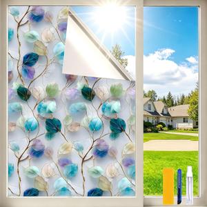 Rainbow One Way Window Privacy Film, UV Heat Blocking Stained Glass Window Tint Static Cling Non-Adhesive for Home Office 17.5" x 78.7"