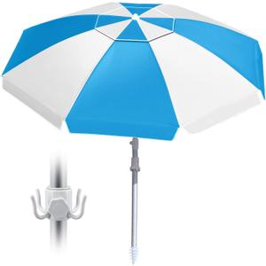 8FT Beach Umbrellas for Sand,Portable Outdoor Windproof Sun Umbrella with Push Button Tilt and Air Vent,UPF 50+ PU Coating for Patio Garden Pool Backyard