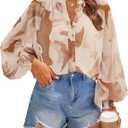 ZESICA Women's Floral Print Blouse 2025 Long Sleeve Button Down Casual Fall Boho Oversized Tops Shirts, Brown, Small
