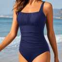 Aqua Eve One Piece Bathing Suit for Women Tummy Control Swimsuit Slimming Vintage Swimwear (Blue, S)