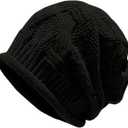 Women Slouchy Beanie Skull Cap Fall Winter Spring Thin Knit Lightweight Single Layer Beanie Hat Medium (Black)