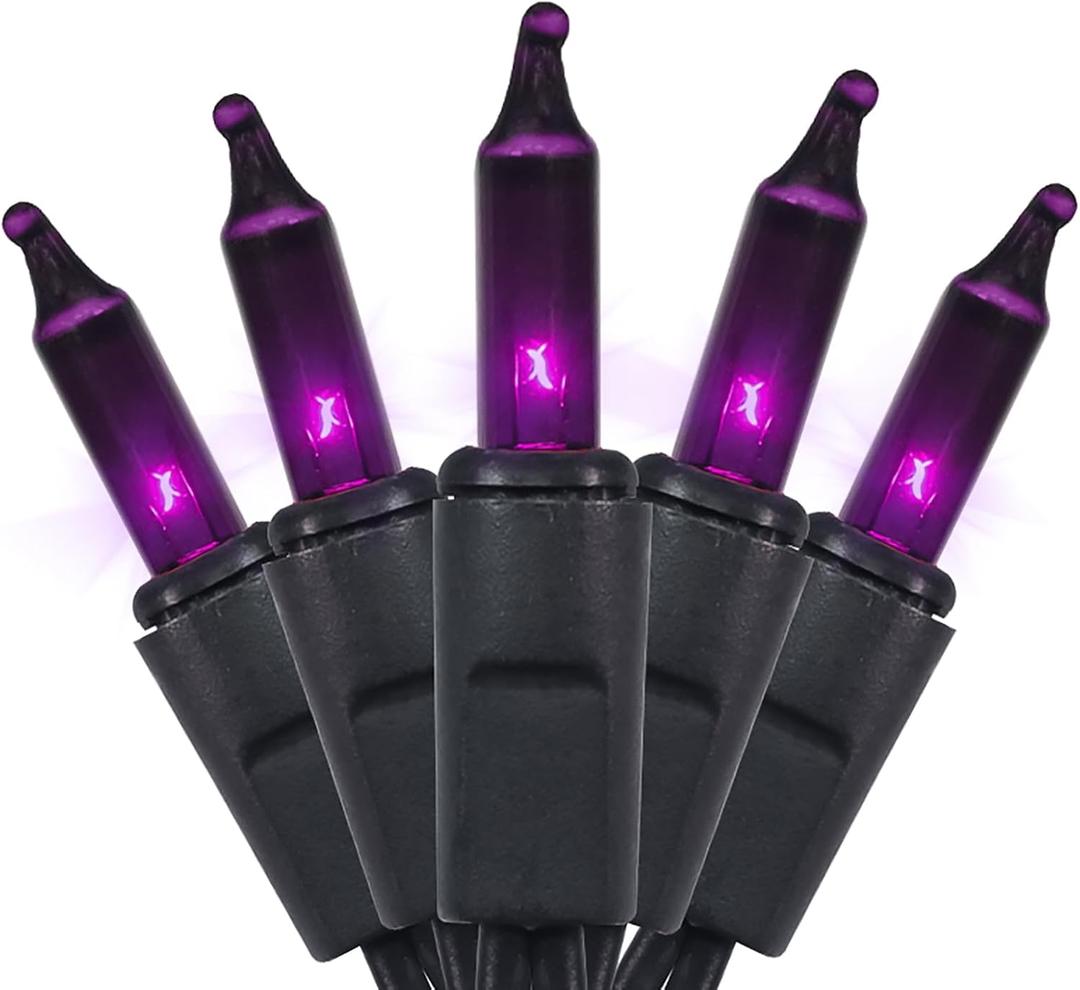 MULTI-SPARKING Halloween Lights Purple 35 Count - Incandescent Purple Mini String Lights for Indoor/Outdoor Christmas Halloween Decorations, 8.5 Feet Black Wire, Connectable