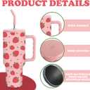 40oz Strawberry Tumbler with Lid Straw Handle Pink Red Cute Strawberry Water Bottle Stainless Steel Travel Mug Tumbler Cup for Iced Coffee Women Girl Birthday Party Favor, 1Pack