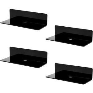 IEEK 4 PCS Small Acrylic Floating Wall Shelves,9 Inch Adhesive Display Shelf for Nintendo Switch/Smart Speaker/Security Cameras/Action Figures,No Damage Expand Wall Space,Black
