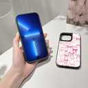 Case for iPhone 14 and iPhone 13, Trendy Aesthetic Pink Ribbon Bow Pattern Print, Glossy Hard PC Back Soft TPU Bumper, Slim Shockproof Anti-Scratch Cover for Teen Girls Women