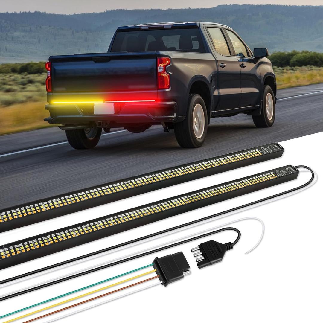 60'' Tailgate Light Bar Triple Row 864 LED Strip W/Running Brake Turn Signal Reserve Sequential Strobe Tailgate Light Strip for Truck Pickup Ford F150 F250 Chevy Silverado GMC Dodge Ram Toyota Tundra