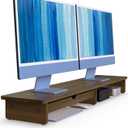 42 Monitor Stand with Large Drawer Keyboard Storage,Dark Bamboo | dual Computer monitor riser shelf for 55-72 inch desk aesthetic workplace computer setup desktop organizer easy assembly