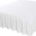 Amazon Basics Lightweight Ruffled Bed Skirt, Classic Style, Soft and Stylish 100% Microfiber with 16" Drop, Wrinkle Resistant, Machine Washable, Queen, Bright White, Solid