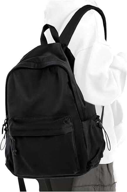 PAUBACK Black School Backpack for Girls Women Waterproof High School Book Bag Cute Backpack for Men Teens Boys, Lightweight Simple Middle School Back Pack Daypack