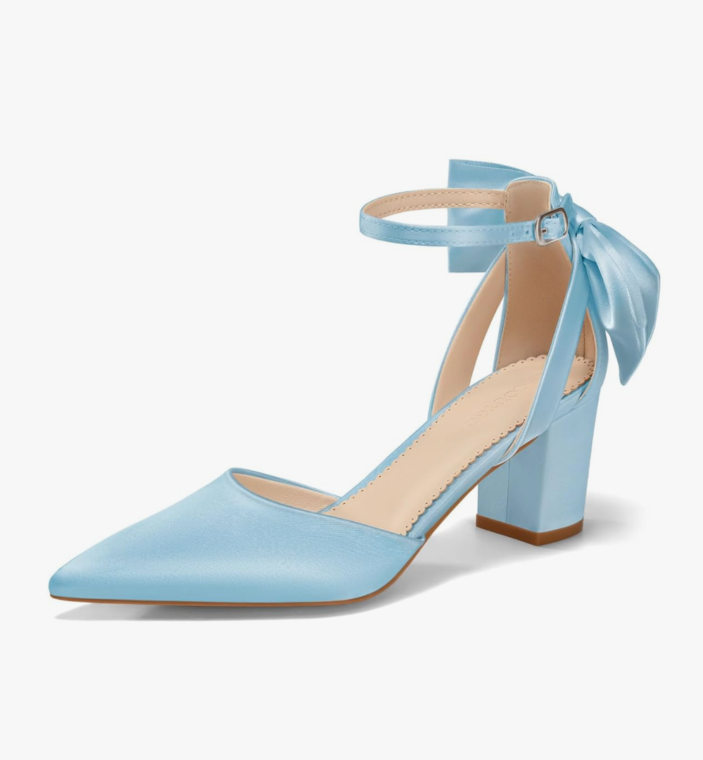 Coutgo Womens Chunky Heels Low Heel Ankle Strap D'Orsay Pumps Closed Pointed Toe Wedding Bridal Shoes 6